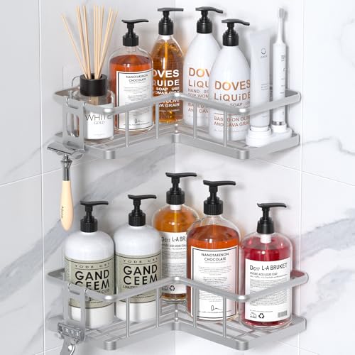 Image of YASONIC Corner Shower Caddy Adhesive, 100% Rustproof Shower Organizer, No Drill Shower Shelf for Inside Shower, Wall-Mounted Shower Storage for Homes (2 Pack, Silver)