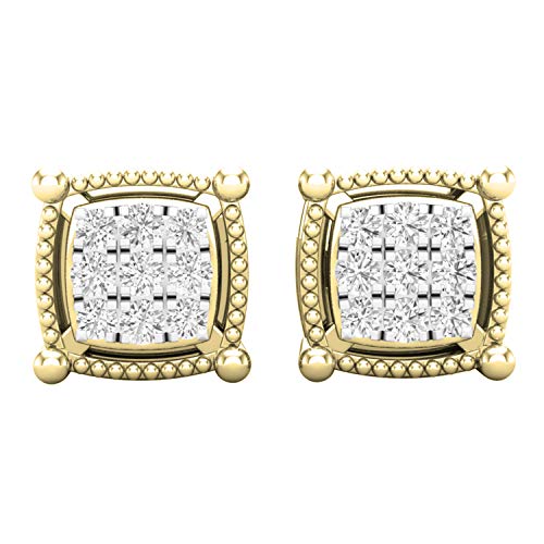 Dazzlingrock Collection 0.10 Carat (ctw) Round White Diamond 5.6mm Cluster Square Hip Hop Iced Out Studs, Unisex Design Ladies, Mens Real Diamond Earrings2