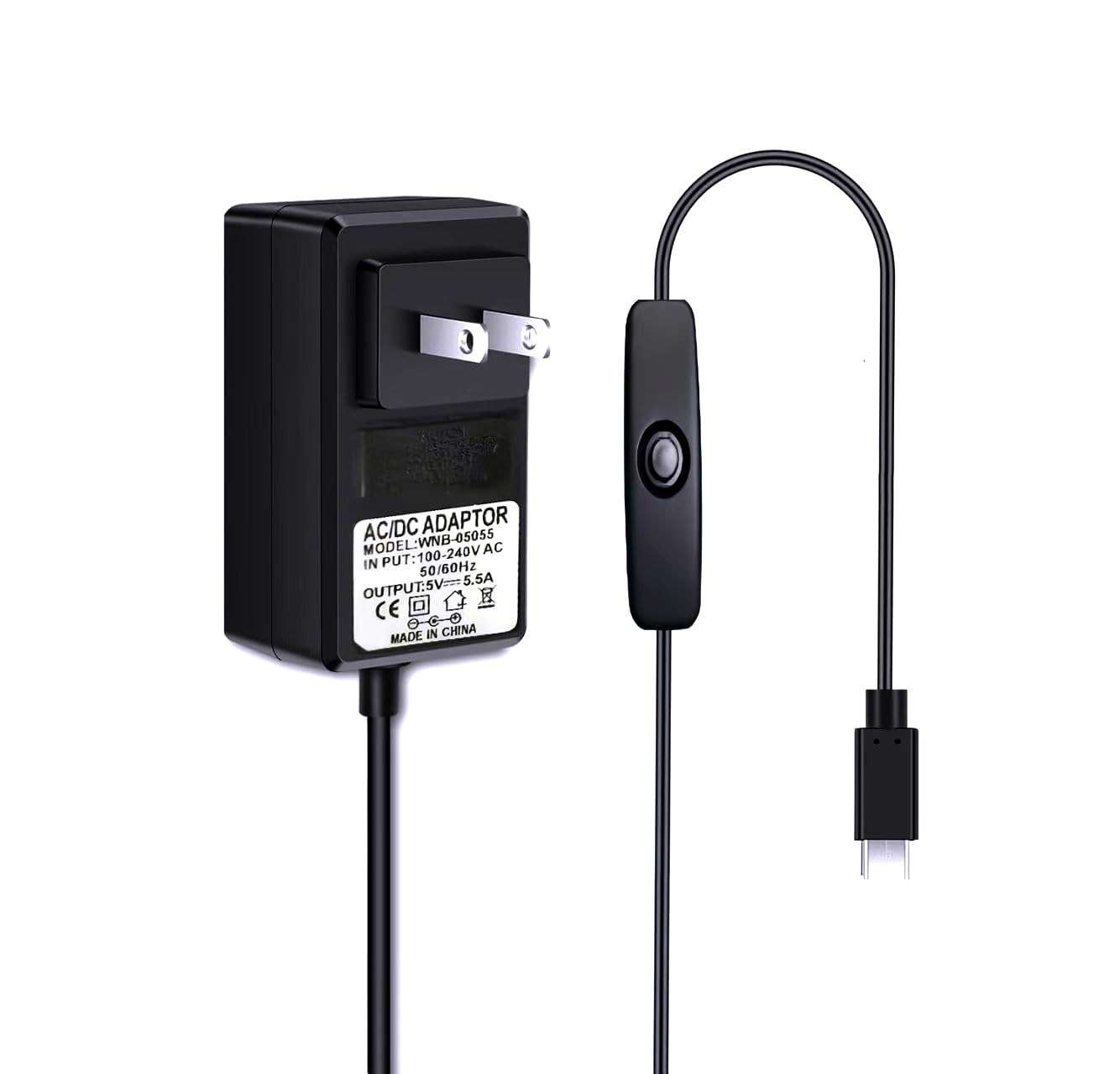 27W Power Supply for Raspberry Pi 5, USB-C Power Supply 5V 5.5A for Raspberry Pi for Raspberry Pi 5 8GB 4GB, Supply with ON/Off Switch (Black)