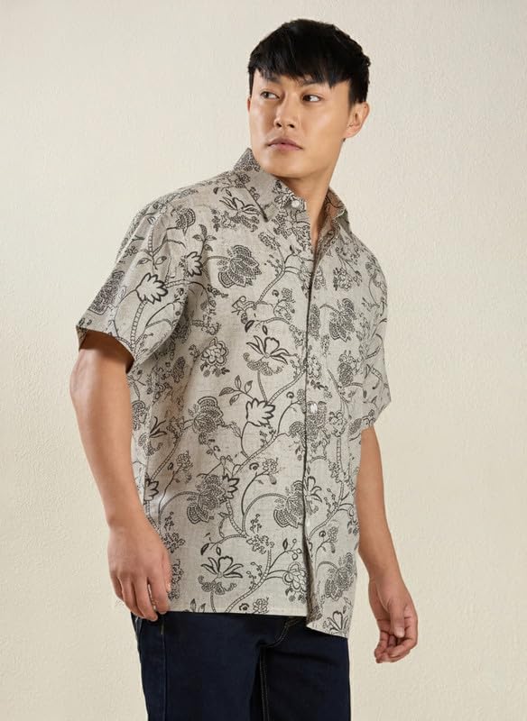 Image of MARK & ALBERT Men's Half Sleeve Linen Slim Fit Shirt