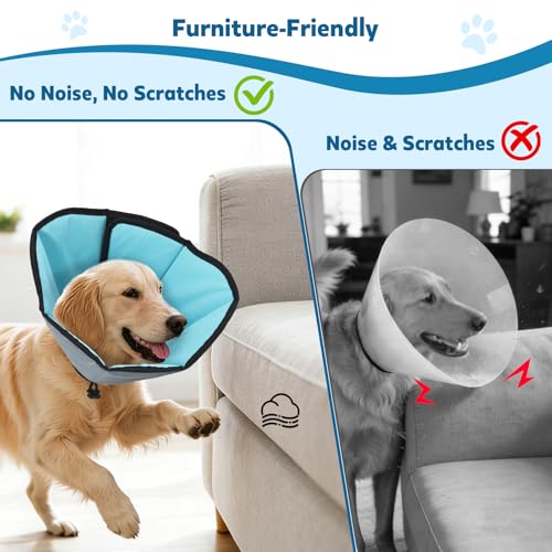 Image of Soft Dog Cone Collar After Surgery: Long Alternative Comfortable Comfy Fabric Recovery Shame Elizabethan Stop Licking Small Medium Large Dogs (Blue, S)