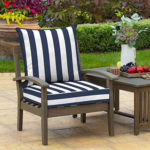 Image of Arden Deep Seat Outdoor Chair Cushion Set, 24 in x 24 in, Weather-Proof, Rain-Proof, Fade Resistant Patio Cushion Set for Chair, Sofa, and Couch Sapphire Blue Cabana Stripe
