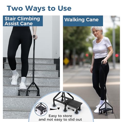MMingo Adjustable Stair Climbing Assist Cane for Seniors, Step Stair Walking Aid, Stability Walking Sticks and Mobility on Stairs, Walk Up and Down Stairs Assist Devices, Non-Slip Stair Assist Aid