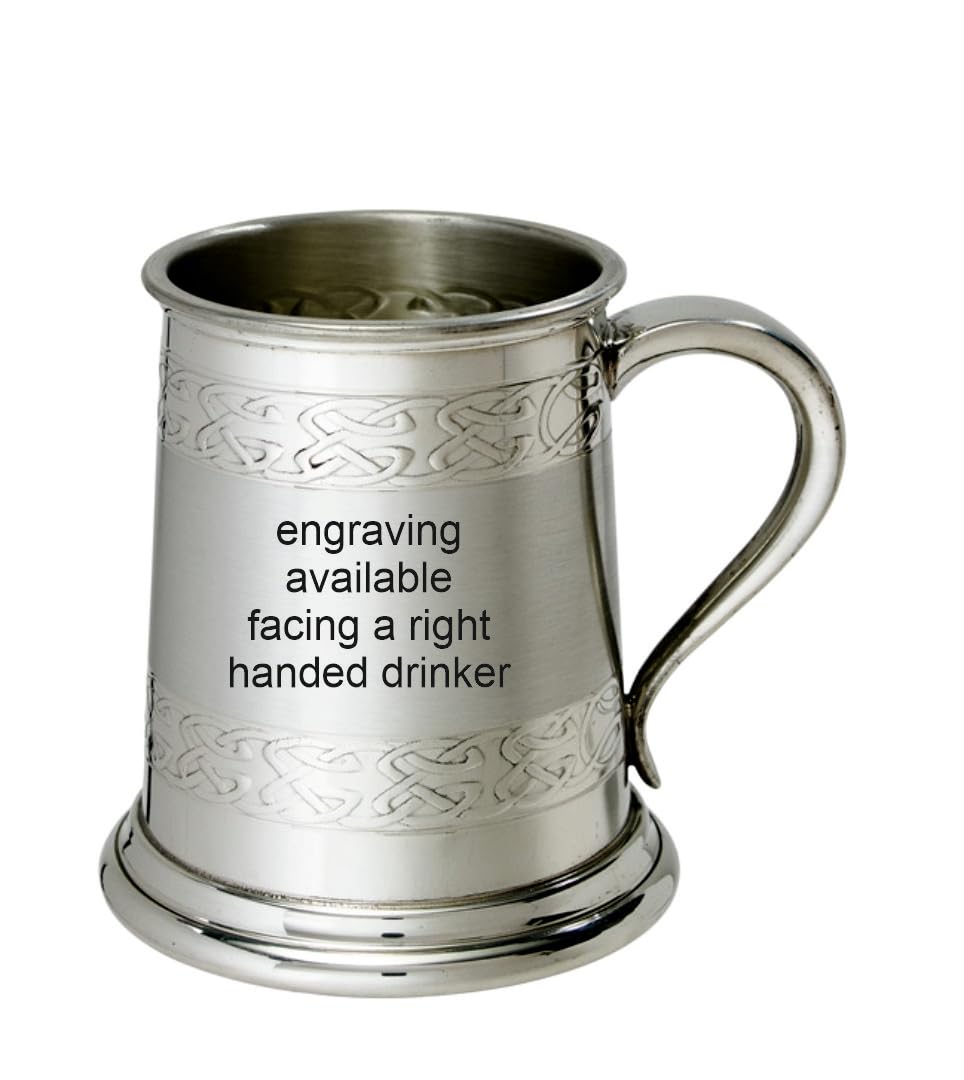 Wentworth Pewter Chope en étain avec bande celtique en relief - Chope à bière traditionnelle avec nœud celtique décoratif - Gravure personnalisée disponible (avec gravure)