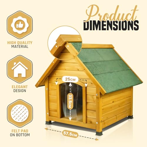 wuuhoo Rex Hundehütte aus Holz, isoliert und wasserdicht, mit Türflügeln und abnehmbarer Dachplane, für drinnen und draußen