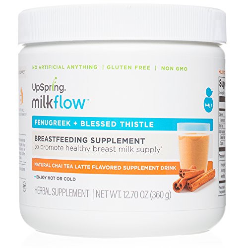 UpSpring Milkflow Fenugreek and Blessed Thistle Lactation Tea, Chai Latte, Powder Drink Mix