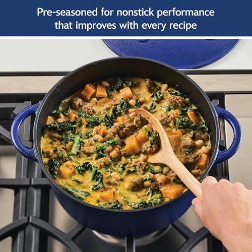 Farberware Disney Bon Voyage Pre-Seasoned Cast Iron Dutch Oven/Casserole Pan with Lid, Suitable for All Stovetops, Including Induction, 4.75 Quart, Blue - image 8