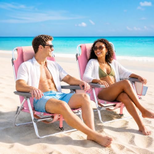 Image of Tangkula Set of 4 Backpack Beach Chair for Camping Beach Picnic | 5-Position Adjustable Backrest | Foldable, Lightweight & Portable | Cooler Bag, 2 Cup Holders, Towel Bar, Backpack Straps