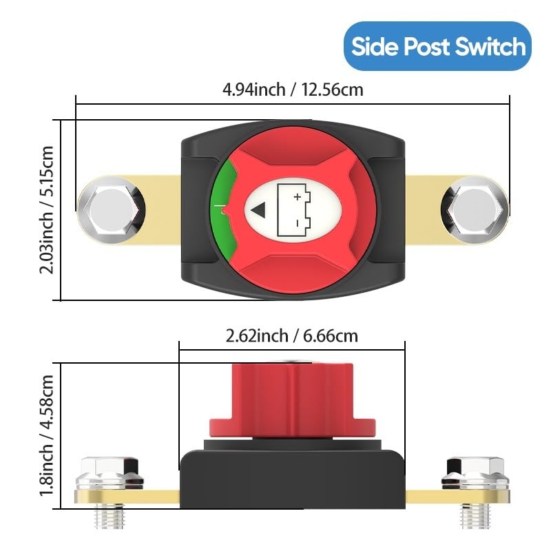 Upgraded Model Battery Disconnect 275A On/Off Power Cut Off 12-48V for Car,Truck,Marine and Boat(New Top Post Switch)