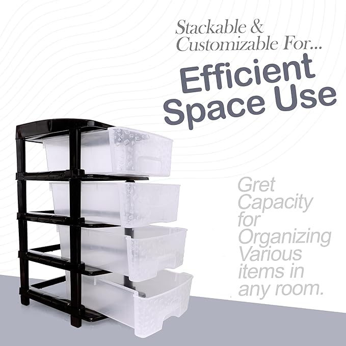 Image of KITCHIVO Plastic Modular Drawer Storage Chest Of Drawers Organizer Storage Box, Large Stomo Racks For Multipurpose Anti-slip Shoes Organizers (Transparent, 4 Layer)