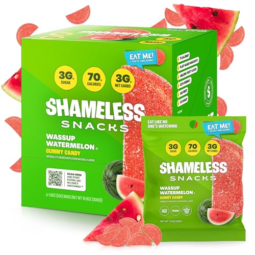 Shameless Snacks – Healthy Low Calorie Snacks, Low Carb Keto Gummies (Gluten Free Candy) – 6 Pack Wassup Watermelon