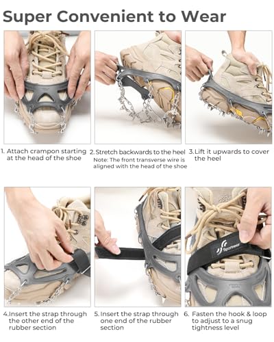 Sportneer Ramponi da Ghiaccio a trazione, 19 Denti 201 Inox Copertura Antiscivolo per Scarpe da Neve, ramponi per scarponi, Protezione sicura per Camminare, Jogging, Pesca, Camp