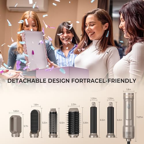 Image of 6 in ONE Blow Dryer Brush,Air Curling Iron Round Brush Blow Dryer 800W,Ionic Hair Dryer Brush for Women, Hot Air Brush Hair Styling Tools 100-120V