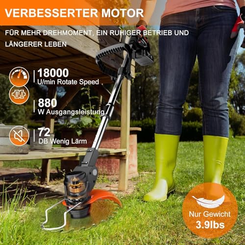 Akku Rasentrimmer mit Akku und Ladegerät,3-in-1 Elektrischer Akku Motorsense & Rasentrimmer Rasen mit 2X 4.0Ah Akku & Metall Messer & Teleskopstange, Akku Freischneider für... – Bild 3