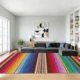 Mexican Ethnic Rug for Living Room 5x7,Boho Rainbow Stripes Machine Washable Area Rug Soft Stain Resistant Floor Large Carpet for Bedroom,Farmhouse,Dining Room,Kids Playroom