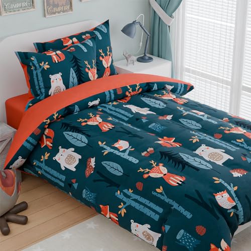 Image of Woodland Animal Kids Bedding Set for Boys, Ultra Soft Microfiber Comforter Set Full Size 4-Pieces, Comforters Bed Sets for Kid Tween Teen Bedroom Decor