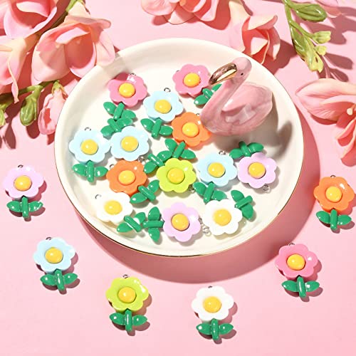 Stiesy 30 Pcs 6 Colors Resin Flower Charms Sunflower Charm Cartoon Floral Dangle Charms for DIY Crafts Bracelet Necklace Jewelry Making - Image 3