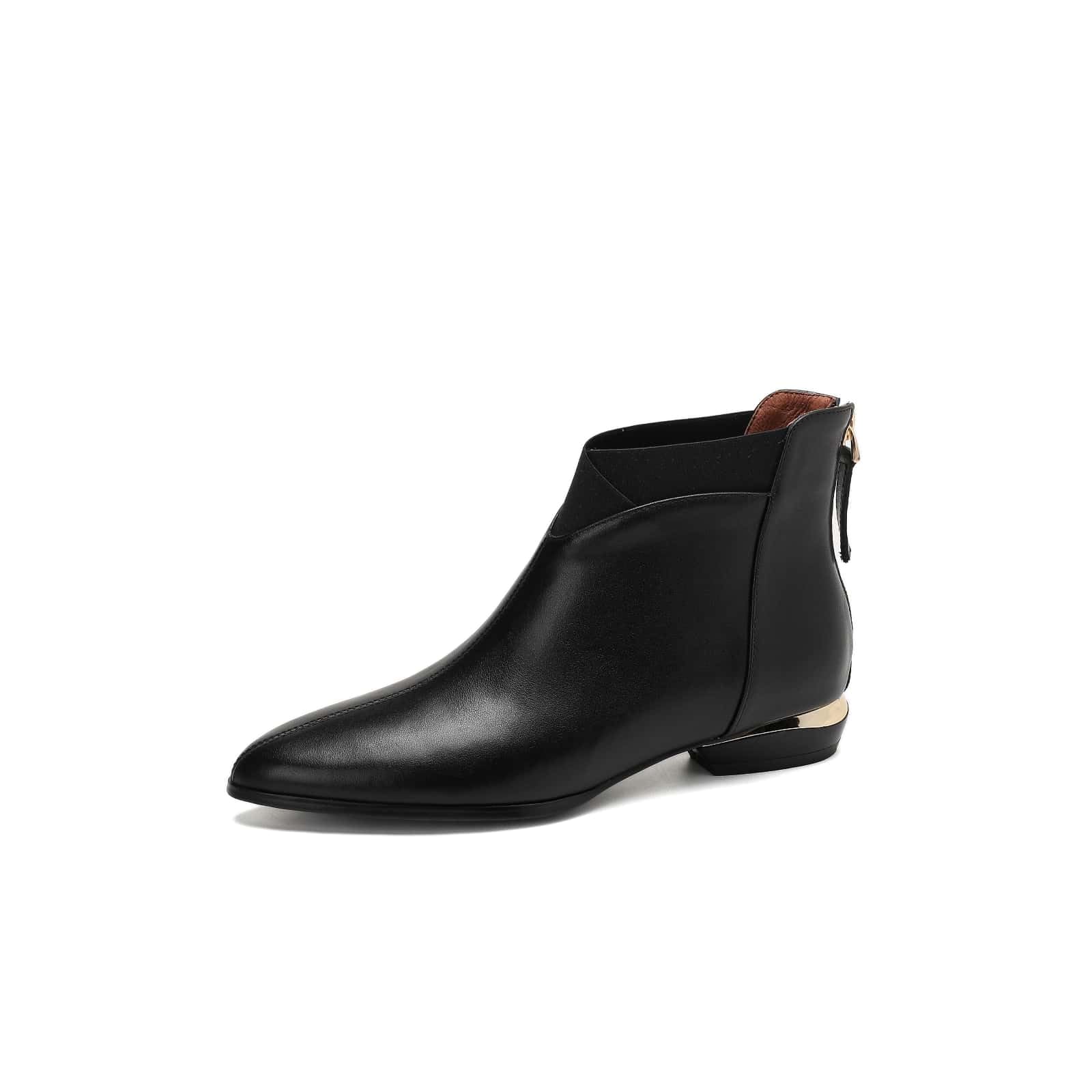 TinaCus Womens Leather Pointed Toe Ankle Booties Handmade Back Zipper Chunky Low Heel Dress Boots