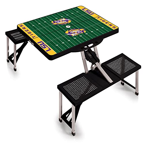 PICNIC TIME NCAA LSU Tigers Football Field Folding Picnic Table - Camping Table - Outdoor Table with Umbrella Hole, (Black)
