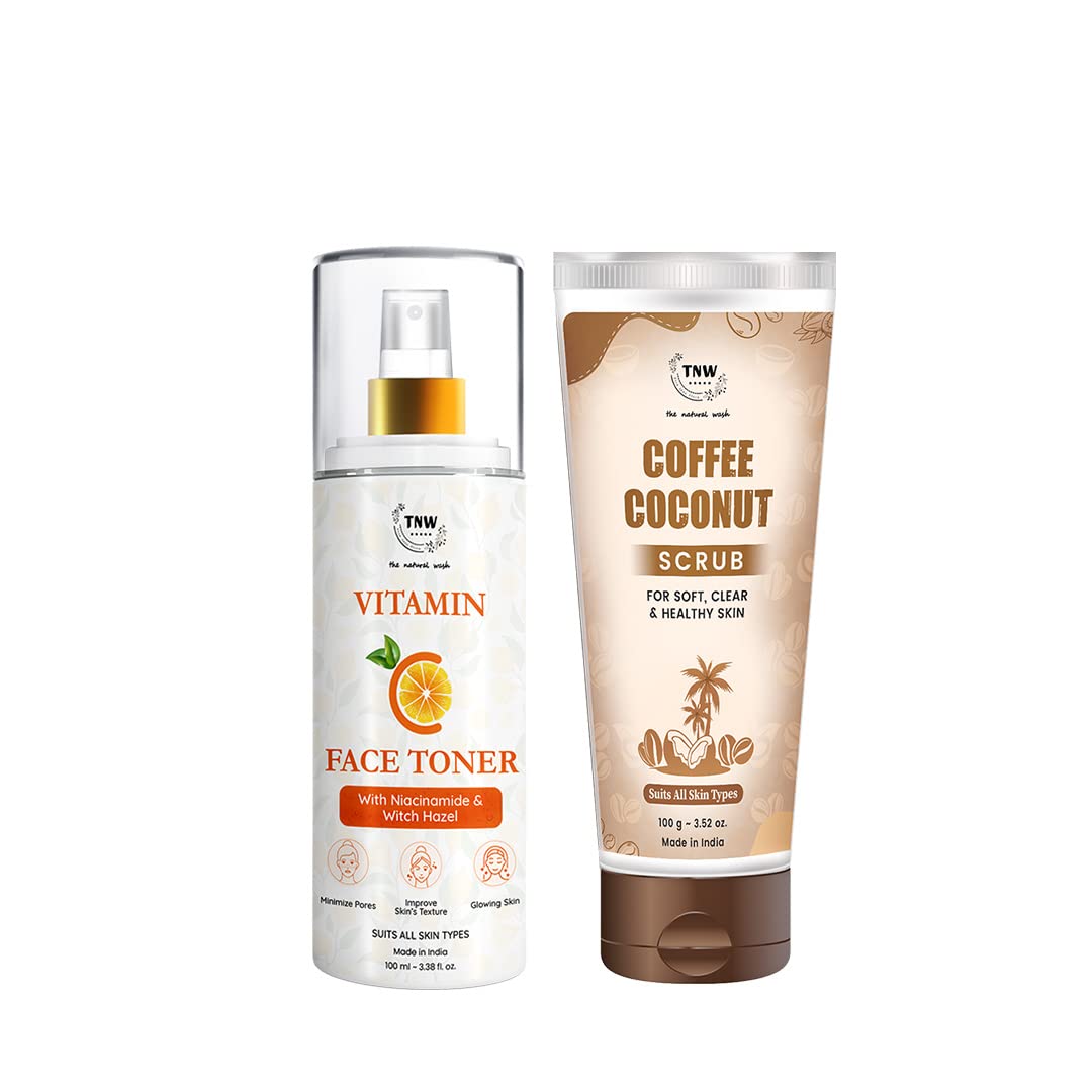 TNW-THE NATURAL WASH Vitamin C Face Toner & Coffee Coconut Scrub | For Glowing Skin & Exfoliating Dead Skin Cells | Suitable for All Skin Types