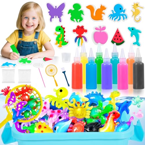 BUOAZR Kit de Elfo Mágico de Agua, 25 PCS Juego de Juguetes Mágicos 3D de Geles, con 9 Botes de Gel de Color y 10 Formas, con Caja de Almacenamiento, Regalo Juguetes educativos para Niños 3 4 5 6 Años