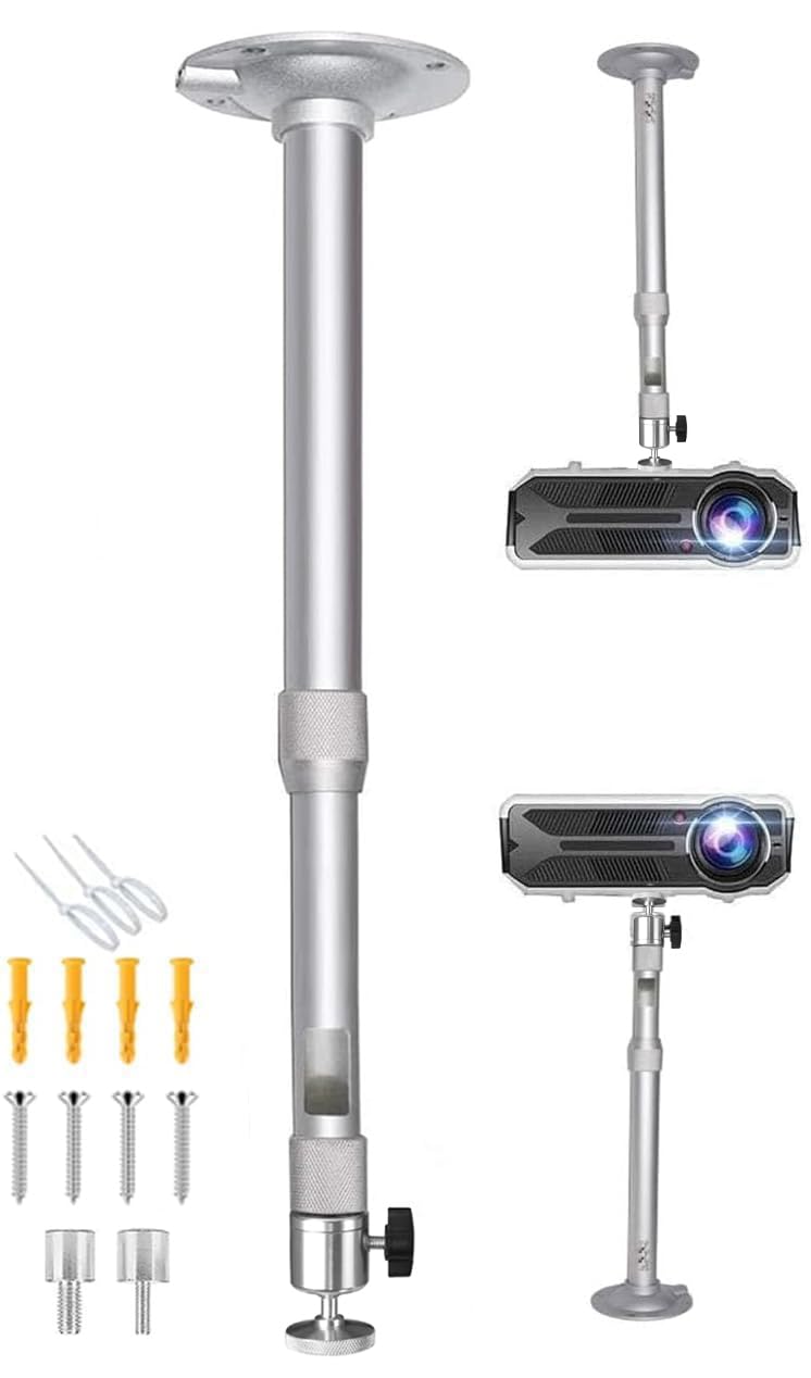2-Be-Best Projector Mount Extendable 18-31in/46-80cm Height Projector Ceiling Mount Camera Mount 360° Angle Adjustable Mini Projector Ceiling Bracket Projector Wall Mount Silver