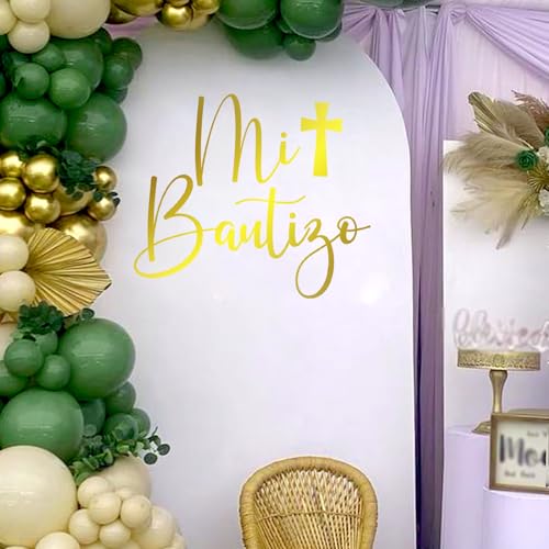 Tintisfafa Gold Mi Bautizo Sign for Backdrop Baptism Vinyl Decal Stickers for Arch Background Removable Letters Decal for Mirror/Fabric Backdrop/Wall Mi Bautizo Decorations for Baby Girls/Baby Boys