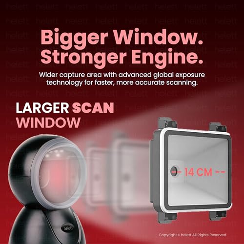 Image of Helett HT15 Hands-Free 2D & 1D USB Desktop Barcode Scanner for Retail & POS | 300K CMOS Global Exposure Engine | Large Scan Window, Fast Scanning, Buzzer LED, 640x480, Strong ABS, 1Yr Warranty(Black)