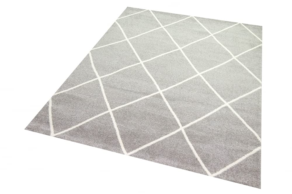 Teppich-Traum Tapis de Salon Design Scandinave Motif Diamant - Facile à Entretenir - Gris crème Blanc Größe 120x170 cm