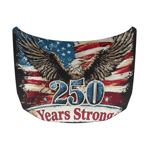 Image of 250 Years Eagle American Flag Print Car Hood Cover Auto Hood Flag Design, 59.05 inchx39.37 inch, Engine Cover Premium Sublimation Print Car Hood Flag with Elastic Band