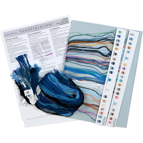 Image of Dimensions Gold Collection Counted Cross Stitch Kit, Aurora Cabin, 16 Count Dove Grey Aida, 16'' x 12''