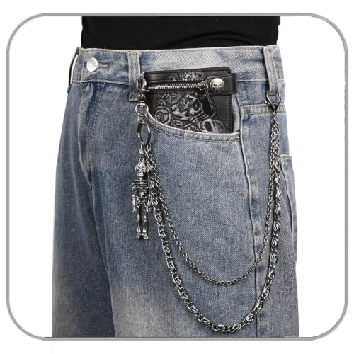 Image of ZEKEE Pants Chain and Wallet Chain for Men Women, Skull & Retro Punk Chain for Jeans, Biker Streetwear Keychain Accessory