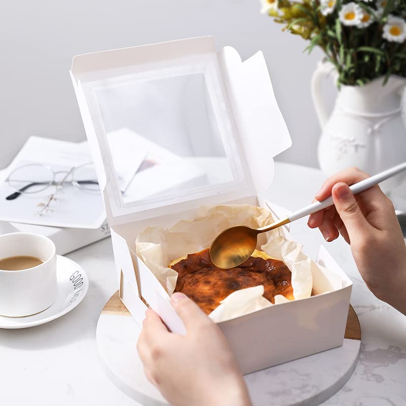Esmula Confezione da 25 scatole regalo in cartone bianche con finestra trasparente per cupcake,scatole per pasticceria con piatti per biscotti, muffin, confezione di cioccolatini e scatola per cupcake