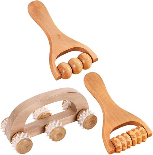 3pcs Herramientas de rodillo de masaje de madera Manual Masaje de madera Rodillo de masaje de espalda de madera Rodillo de mano para cuello Pierna