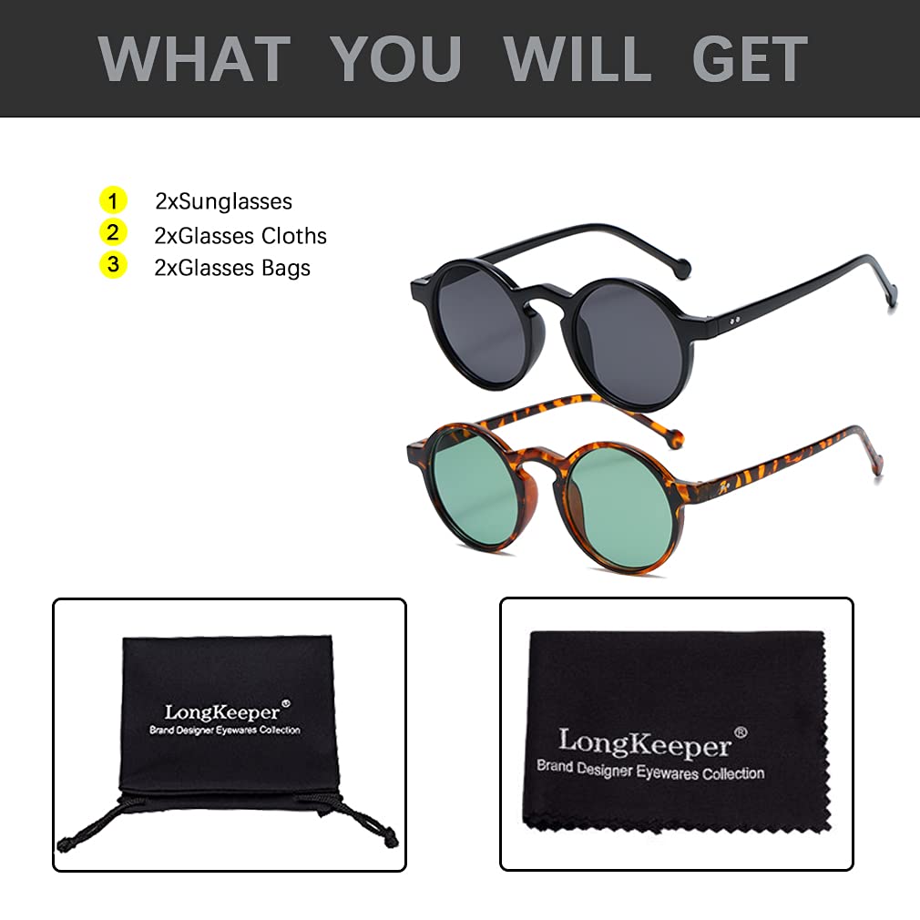 Long Keeper Okrągłe okulary przeciwsłoneczne w stylu retro dla mężczyzn kobiet klasyczne okulary przeciwsłoneczne w stylu vintage unisex z ochroną przed promieniowaniem UV okulary do jazdy samochodem,