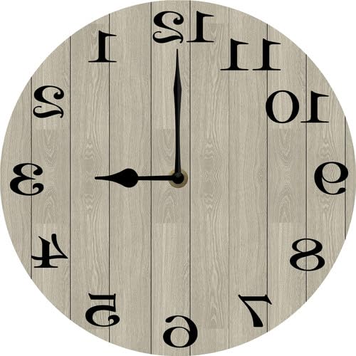 Vdenvileye Counterclockwise Wall Clock Reverse Wall Clock Backwards Running Time Mirrored Wooden Clocks Funny Gift for Man Cave Garage Decor Farmhouse Home Decoration 25 CM Silent Battery Operated