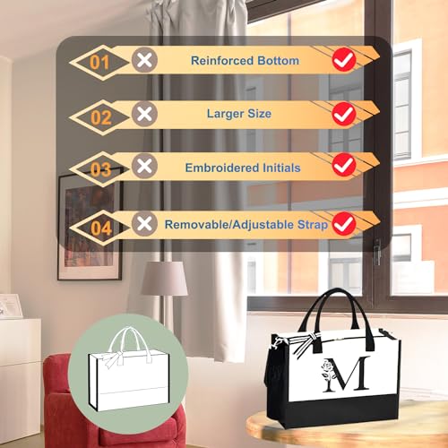 Initial Tote Bag Personalized Bags for Women, Monogrammed Canvas Tote Bags Birthday Gifts With Zipper for Women Letter (E)3