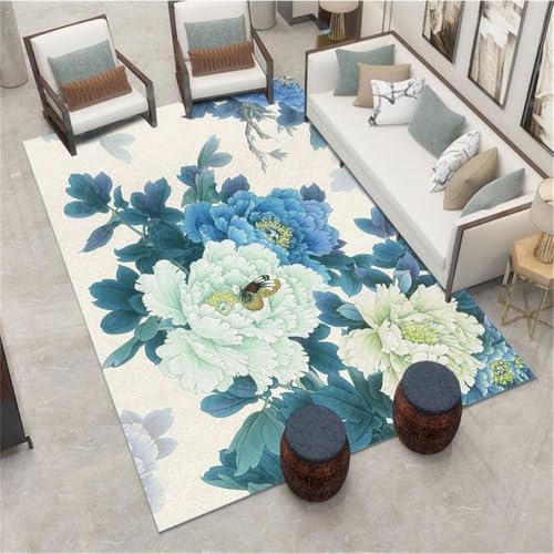 RUGMRZ Alfombra Infantiles 160x200CM Dormitorios Alfombras Azul Oficina Sala Alfombraes Laminas para Habitacion Infantil ImpermeableFlor Mariposa de Estar Arte e
