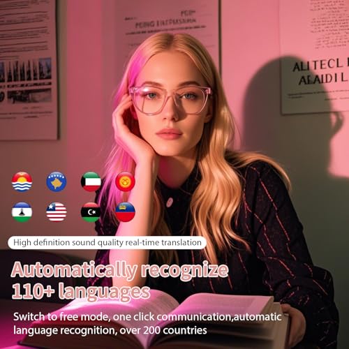 GenXenon AI Smart Glasses with Real-Time Translation, Wireless Bluetooth 5.3, Smart Simultaneous Interpretation for 110+ Languages, Open-Ear Design,Clear Frame Blue Light Glasses for Woman Travel,Work - Thumbnail 2