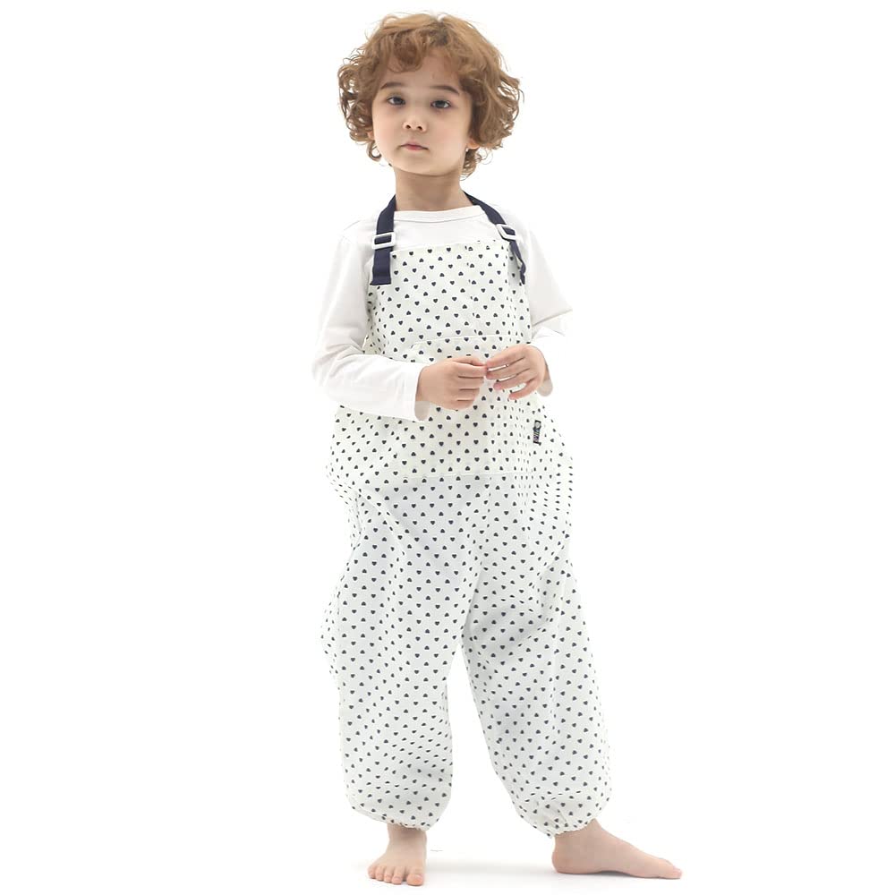Kids Art Smock Dungaree Style, Lightweight Waterproof Painting Apron with Adjustable String, Quick-Dry Messy Play Overall for Boys Girls School Crafts, C/Navy Heart (45-L)