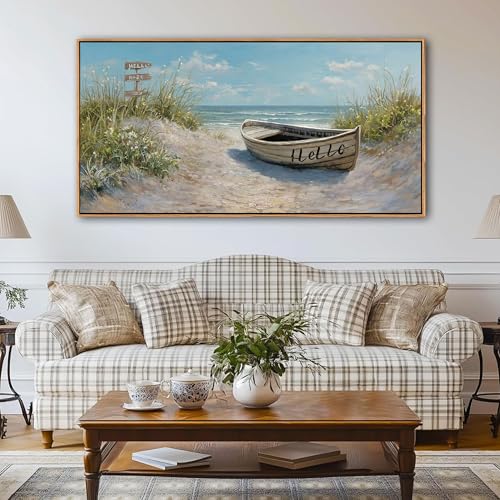 Image of AJAZIKO Coastal Canvas Wall Art Paintings - Beach Wall Pictures for Living Room with and Ocean Themes - Boat Wall Decor and Ocean Wall Art for Home Artwork for Walls 20x40IN