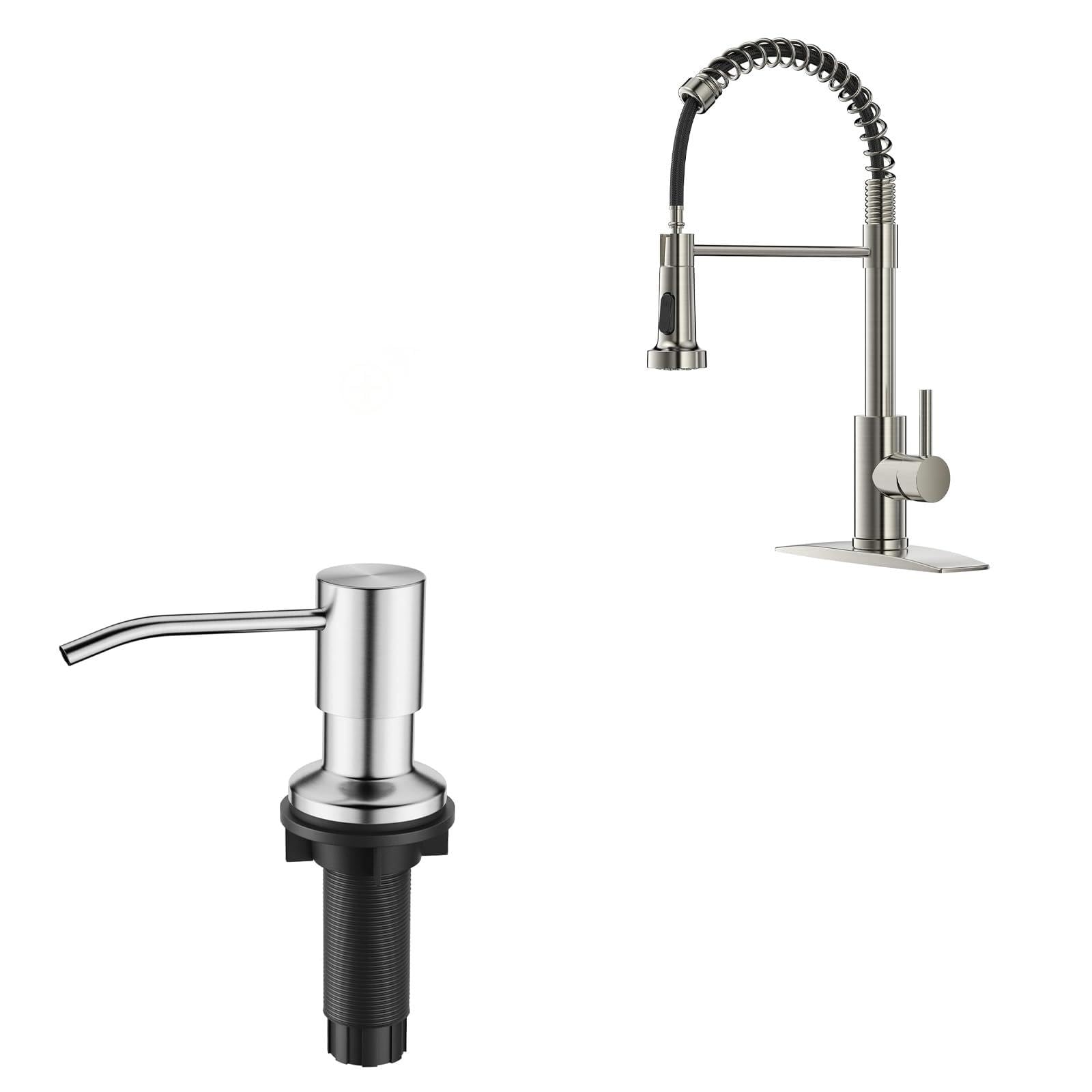 Jnfidosr Kitchen Faucet With Pull Down Sprayer + Brushed Nickel Soap Dispenser For Kitchen Sink