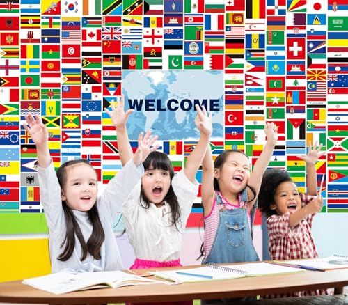 Image of World Flags Banner Decorations - 230 Country Flags, Olympic Party Welcome Backdrop, Multicultural Door Decor