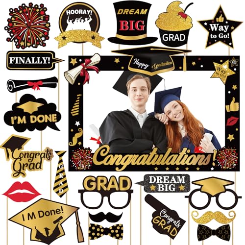 2025 Graduation Photo Booth Props, Black Gold Graduation Photo Pr...