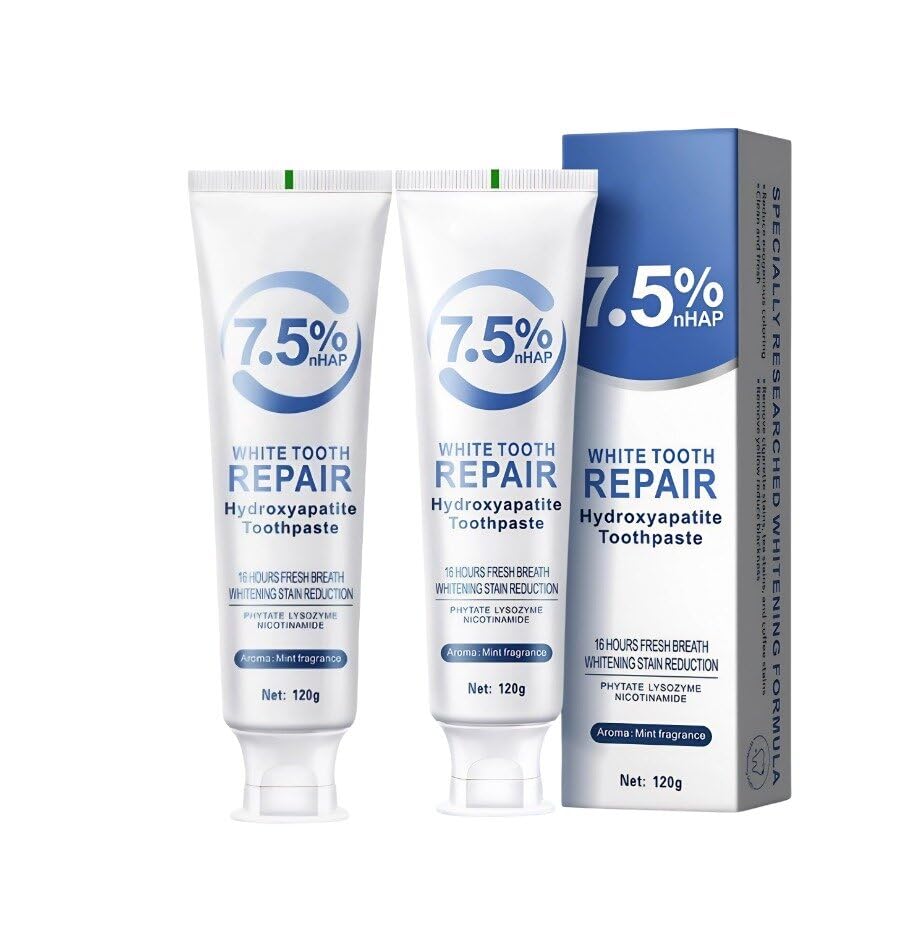 2 PCS Hydroxyapatite Toothpaste for Enamel Protection and Tooth Strengthening, White Teeth Fluoride-Free Formula, Gentle Mint reducing the Risk of