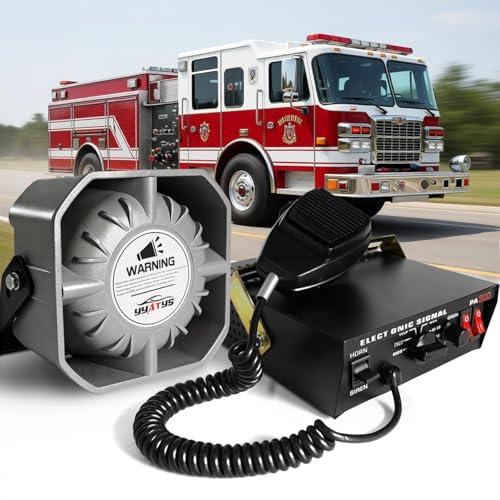 150W Emergency Siren PA System Kit with Radio Rebroadcast & PTT Mic 6 Modes (Yelp/Wail/Hi-Lo) IP66 Waterproof Square Speaker 114-134dB Vehicle Siren kit for Police Fire Emergency Trucks