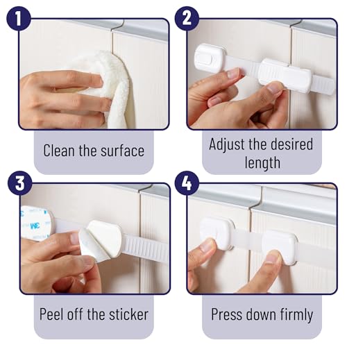 Image of Bates- Child Safety Strap Locks, 16 Pack, White, Baby Cabinet Locks with Adjustable Strap Length