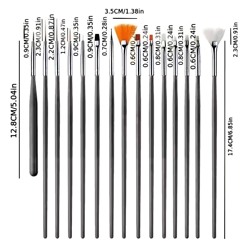 20pcs Professional Nail Art Brushes Acrylic Gel Polish Tools with Flat Fan Liner Dotting Pen and Design Tips — view 4