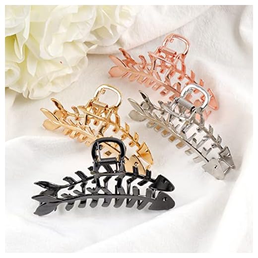 4PCS Hair Clips Fish Bone Shape Hair Claw Clip Large Metal Fishbone Hair Claw Clips Fashion Geometry Hair Clamps Crabs for Women Non-slip Hollow Hair Jaw Clamp Clips Gold Hair Accessories for Women Lady Girls