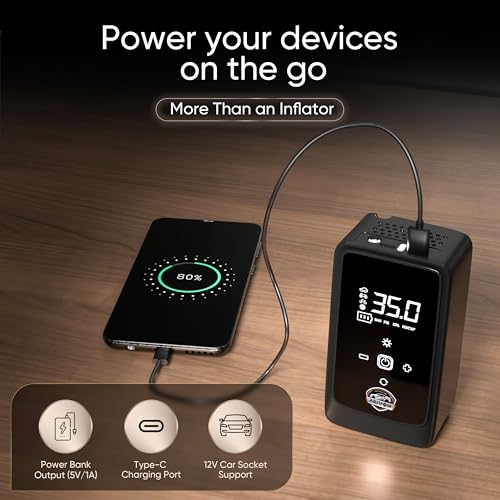 Image of PRIVON Portable Tyre Inflator for Car and Bike, Cycle | 4500mAh Cordless & 12V Car Socket Air Pump | 150 PSI Digital Display | LED Flashlight | Power Bank | Auto Shut Off | 18M Warranty (Tez 1.0)